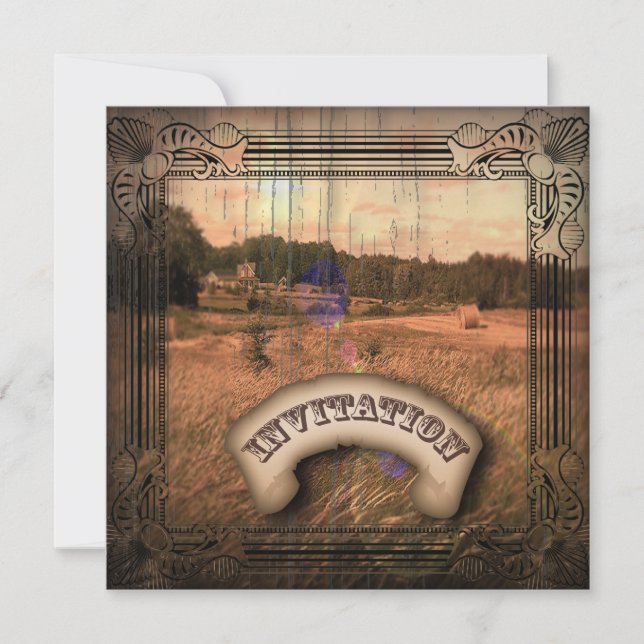 Vintage Western Rustik Landhochzeitinbjudan Inbjudningar (Framsida)
