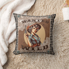Vintage Western Wanted och Vild Cowgirl Kudde