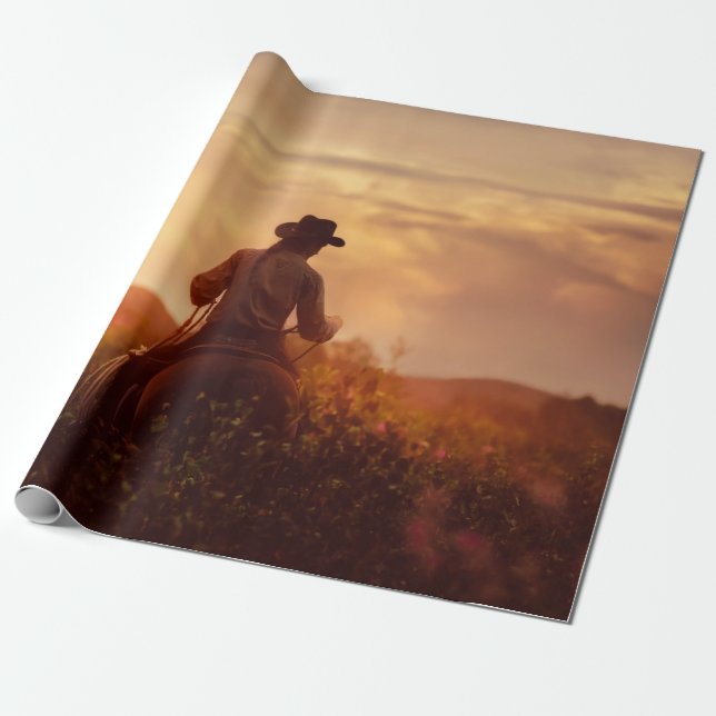 Vintage westerna cowboyen porträtt presentpapper (Utrullad)