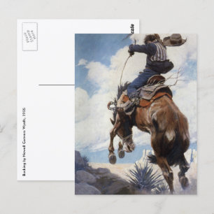 Vintage Westerna Cowboys, Bucking by NC Wyeth Vykort