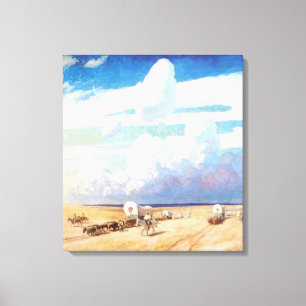 Vintage Westerna Cowboys, Covered Wagons by Wyeth Canvastryck