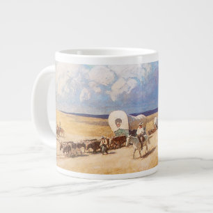 Vintage Westerna Cowboys, Covered Wagons by Wyeth Jumbo Mugg