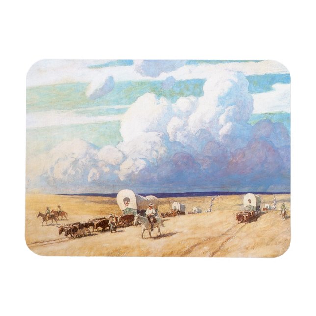 Vintage Westerna Cowboys, Covered Wagons by Wyeth Magnet (Horisontell)