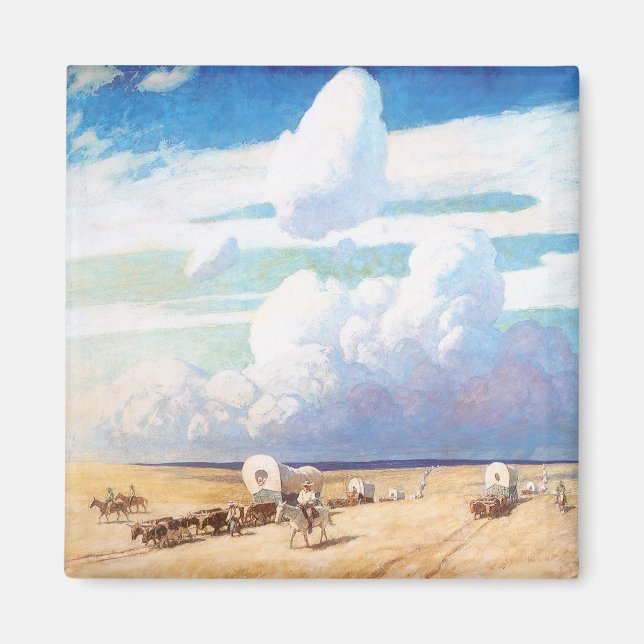 Vintage Westerna Cowboys, Covered Wagons by Wyeth Magnet (Framsidan)