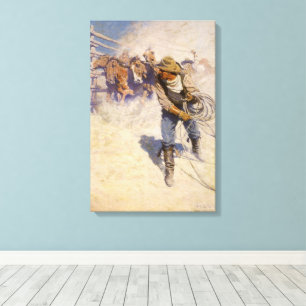 Vintage Westerna Cowboys, i korral av NC Wyeth Canvastryck