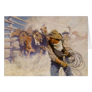 Vintage Westerna Cowboys, i korral av NC Wyeth Hälsningskort