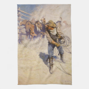 Vintage Westerna Cowboys, i korral av NC Wyeth Kökshandduk