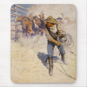 Vintage Westerna Cowboys, i korral av NC Wyeth Musmatta