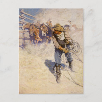 Vintage Westerna Cowboys, i korral av NC Wyeth Vykort