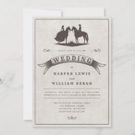 Vintage Westerna horseback bröllop Inbjudningar