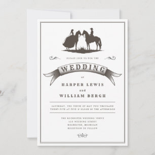 Vintage Westerna horseback bröllop Inbjudningar