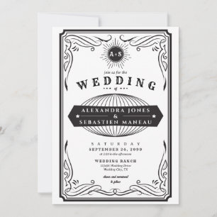 Vintage Westerna Land QR-koden B&W Rustic Bröllop Inbjudningar