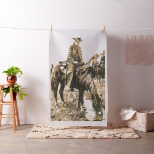Vintage Westernare Cowboy Watering Horse - Lg Prin Tyg