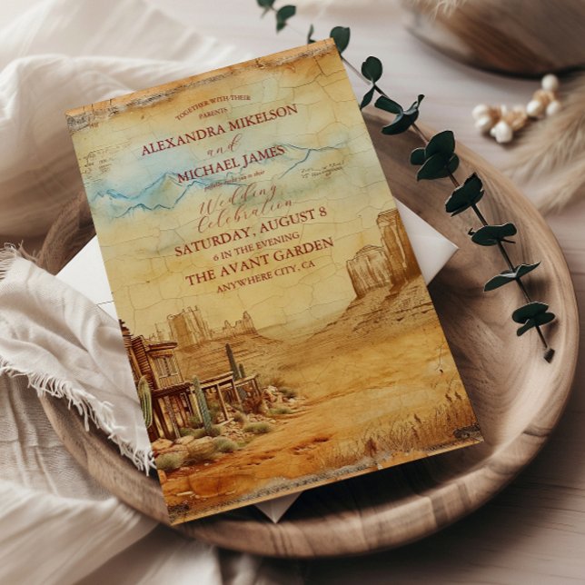 Vintage Westernt Cowboy Rustic-Landsbyggsbröllop Inbjudningar (Skapare uppladdad)