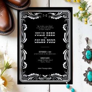 Vintage Westernt Cowboy Rustic-Landsbyggsbröllop Inbjudningar