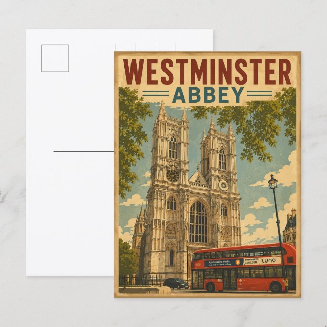 Vintage Westminster Abbey London presenter & souve Vykort (Fram/baksida)
