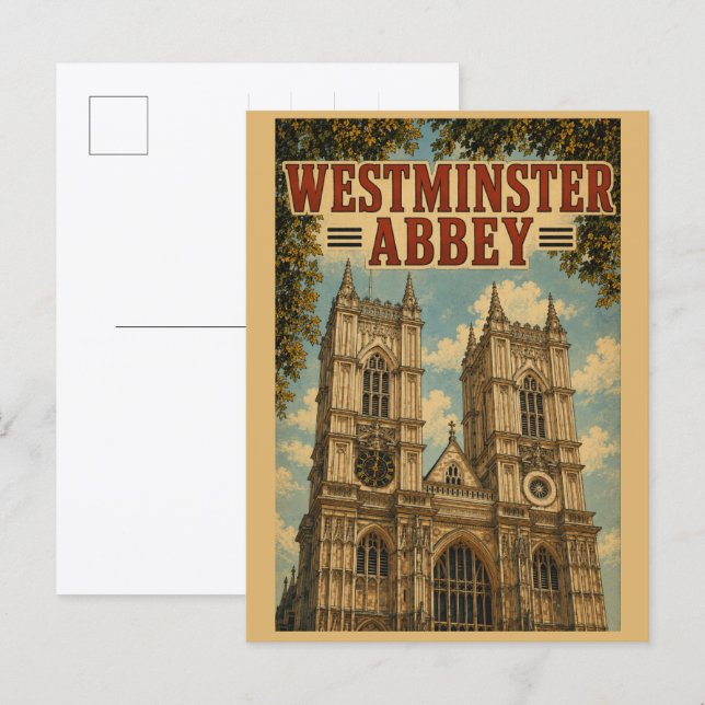 Vintage Westminster Abbey London presenter & souve Vykort (Fram/baksida)