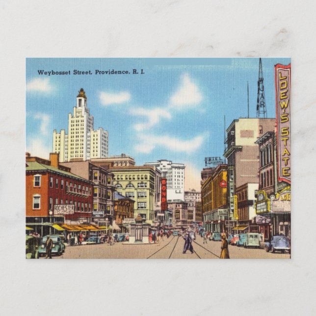 Vintage, Weybosset Street, Providence Rhode island Vykort (Framsida)