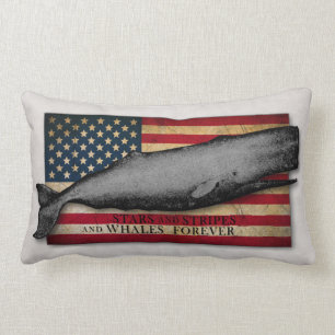Vintage Whale med US Flagga Whales Forever Pillow Lumbarkudde