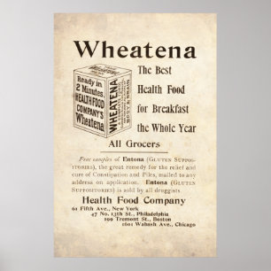 Vintage Wheatena Health Food Ad från 1899 Poster