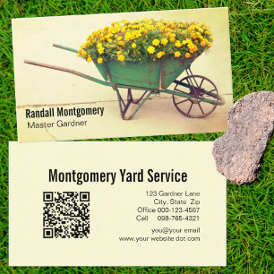 Vintage Wheelbarrow Flowers Gardener QR-kod Visitkort