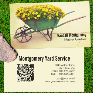 Vintage Wheelbarrow Flowers Gardener QR-kod Visitkort