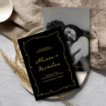 Vintage Whimsical Black och Guld Photo Bröllop