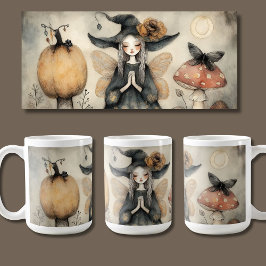 Vintage Whimsical Halloween Witch med Vingar Kaffemugg