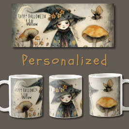 Vintage Whimsical Halloween Witch, Personlig Kaffemugg