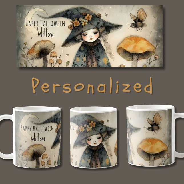 Vintage Whimsical Halloween Witch, Personlig Kaffemugg (Skapare uppladdad)