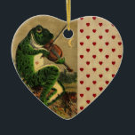 Vintage Whimsical Romantic Frog med Violin Julgransprydnad Keramik<br><div class="desc">Vintage Romantic Whimsical Illustration of söt groda serenading with violin. Illustration från ett tidigt 1900-tal</div>
