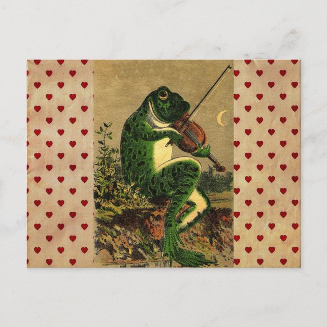 Vintage Whimsical Romantic Frog med Violin Vykort (Framsida)