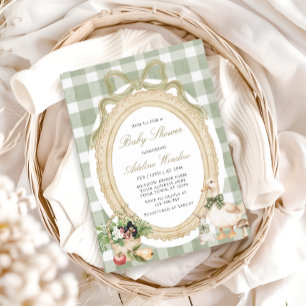 Vintage Whimsical Sage Bebis Shower Inbjudningar
