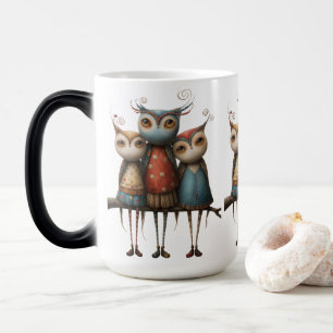 Vintage Whimsical Ugglor–Retro Skogs Vänner Magisk Mugg