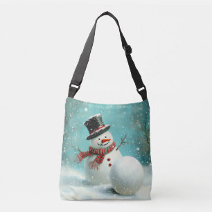 Vintage Whimsical Winter Snögubbe Joy Axelväska