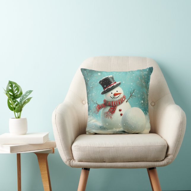 Vintage Whimsical Winter Snögubbe Joy Kudde (Stol)