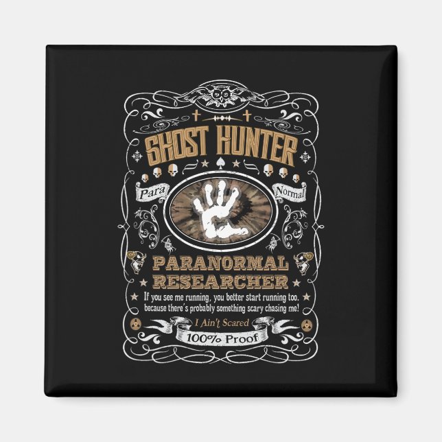 Vintage Whiskey Label Ghost Hunter Magnet (Framsidan)