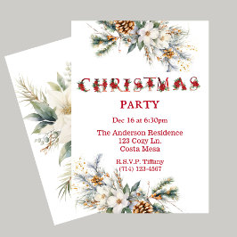 Vintage White and Red Greenery jul Party Inbjudningar