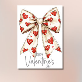Vintage White Bow Grey Happy Valentines Day Julkort