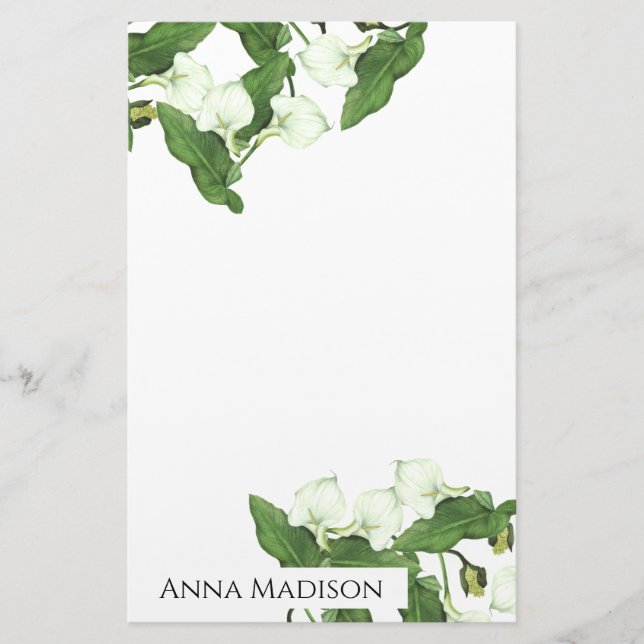 Vintage White Calla Lily Flowers Stationery Brevpapper (Framsida)