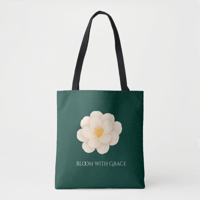 Vintage White Camellia Forest Green Elegant Tygkasse (Framsida)