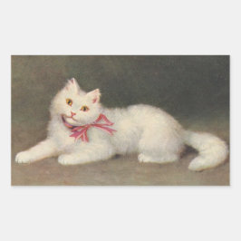 Vintage White Cat Art av Sofie Sperlich Rektangulärt Klistermärke