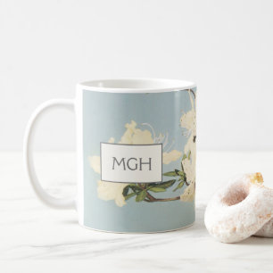 Vintage White Cream Azalea Flowers Monogram Kaffemugg