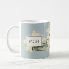Vintage White Cream Azalea Flowers Monogram Kaffemugg