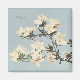Vintage White Cream Azalea Flowers Monogram Magnet
