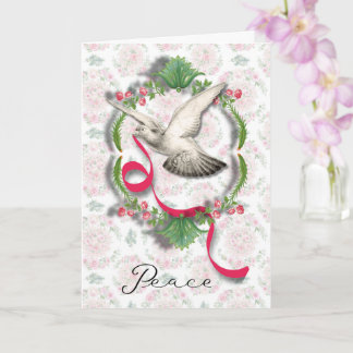Vintage White Dove with Ribbon Greeting Card Kort