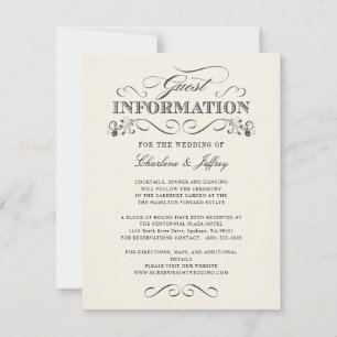 Vintage White Elegant bröllop Information WT313 Inbjudningar