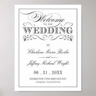 Vintage White Elegant bröllop Välkommen WT313 Poster