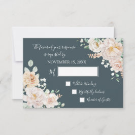Vintage White Floral Navy Blue Wedding RSVP OSA Kort