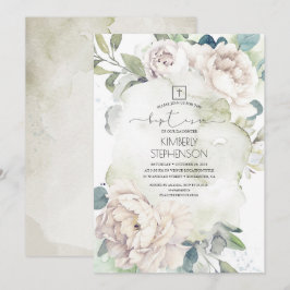 Vintage White Flowers and Greenery Baptism Inbjudningar